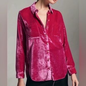 NWT Anthropologie Pilcro Hadley Velvet Relaxed Button Down Shirt Top Women’s S